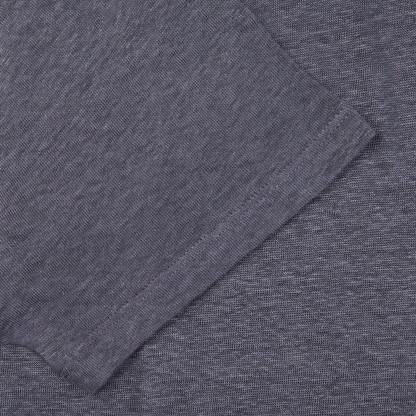 A close up of a breathable Paige Grey Blue Linen Capri Collar Polo Shirt.