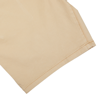 Khaki Beige Cotton Blend Paige Shorts with a neatly stitched hem on a white background.
