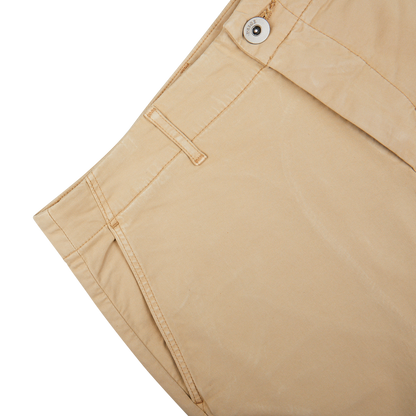 Khaki Beige Cotton Blend Phillips Shorts with a side pocket detail on a white background by Paige.