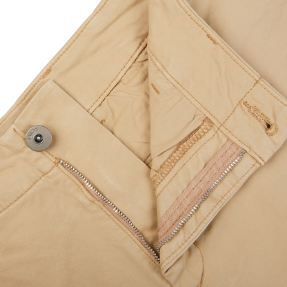 Khaki Beige Cotton Blend Phillips Shorts with zipper and button details from Paige.
