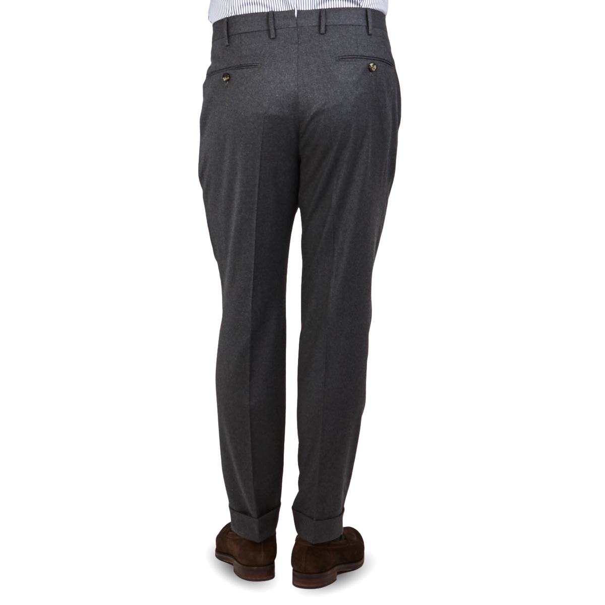 Pt Torino Grey Wool Flannel Gentleman Fit Pleated Trousers Back