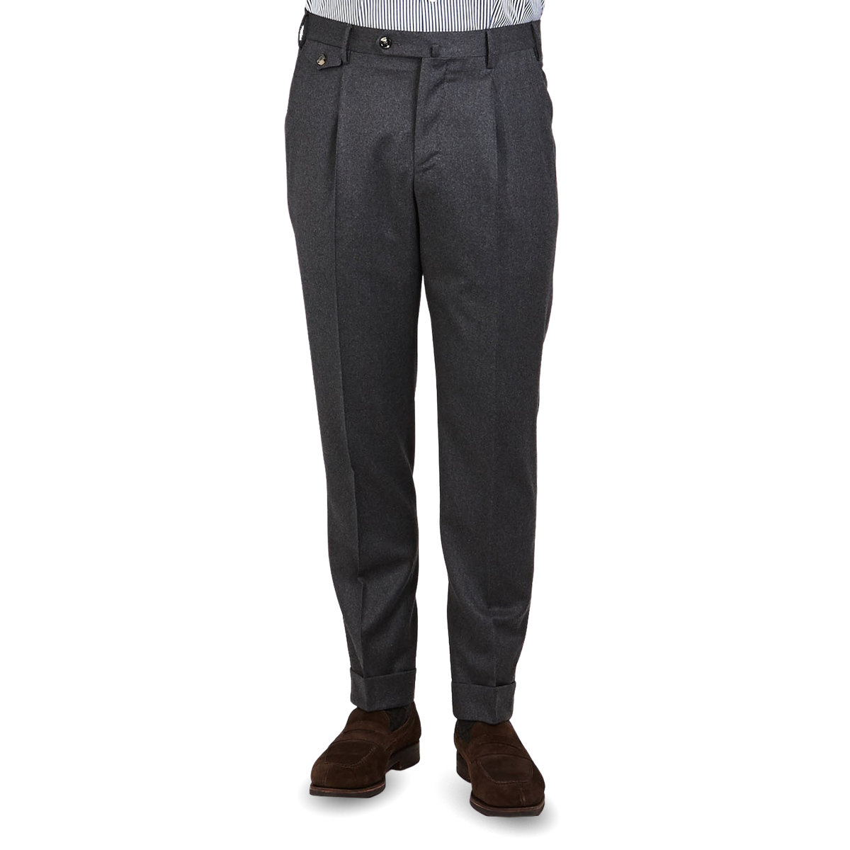 Pt Torino Grey Wool Flannel Gentleman Fit Pleated Trousers Front