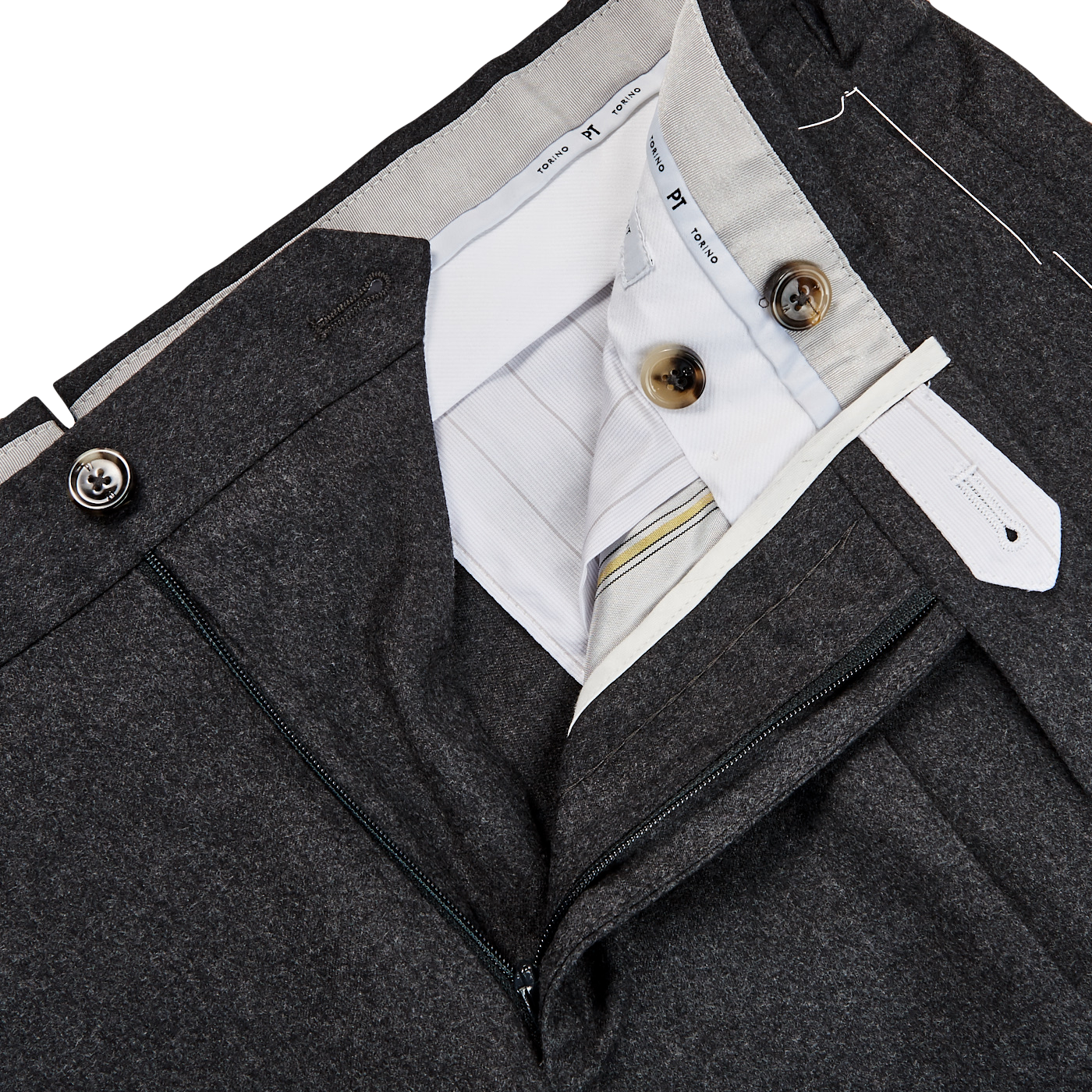 Pt Torino Grey Wool Flannel Gentleman Fit Pleated Trousers Zipper