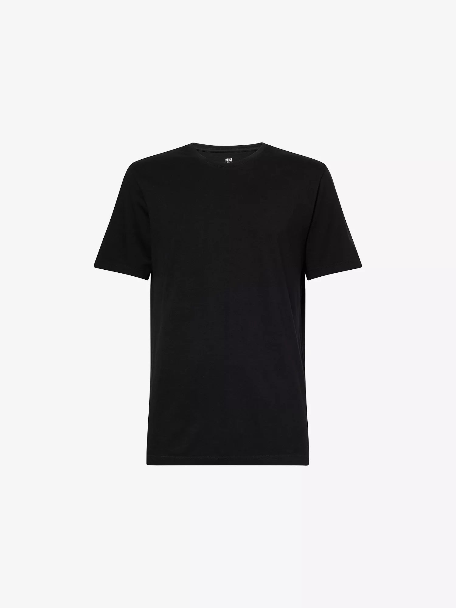 The Paige Black Cotton Sorden Crew Neck T-Shirt is shown against a white background, featuring short sleeves, a classic crew neckline, and a relaxed fit with no visible logos or patterns. , available at Richard Gelding Mayfair