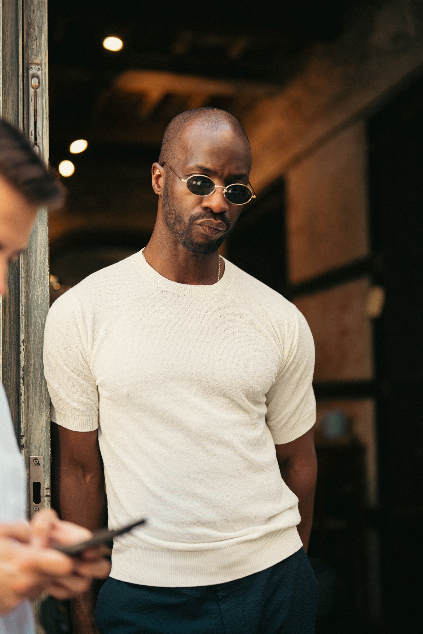 Beige Stripe Towelling T-Shirt