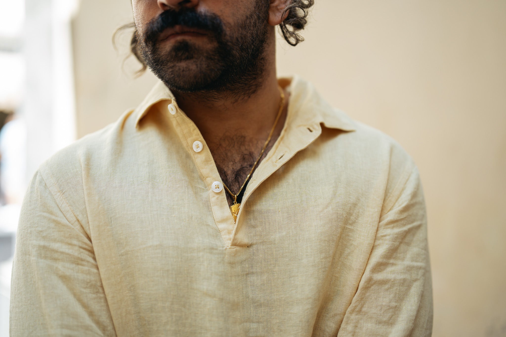 Beige Linen Popover Shirt