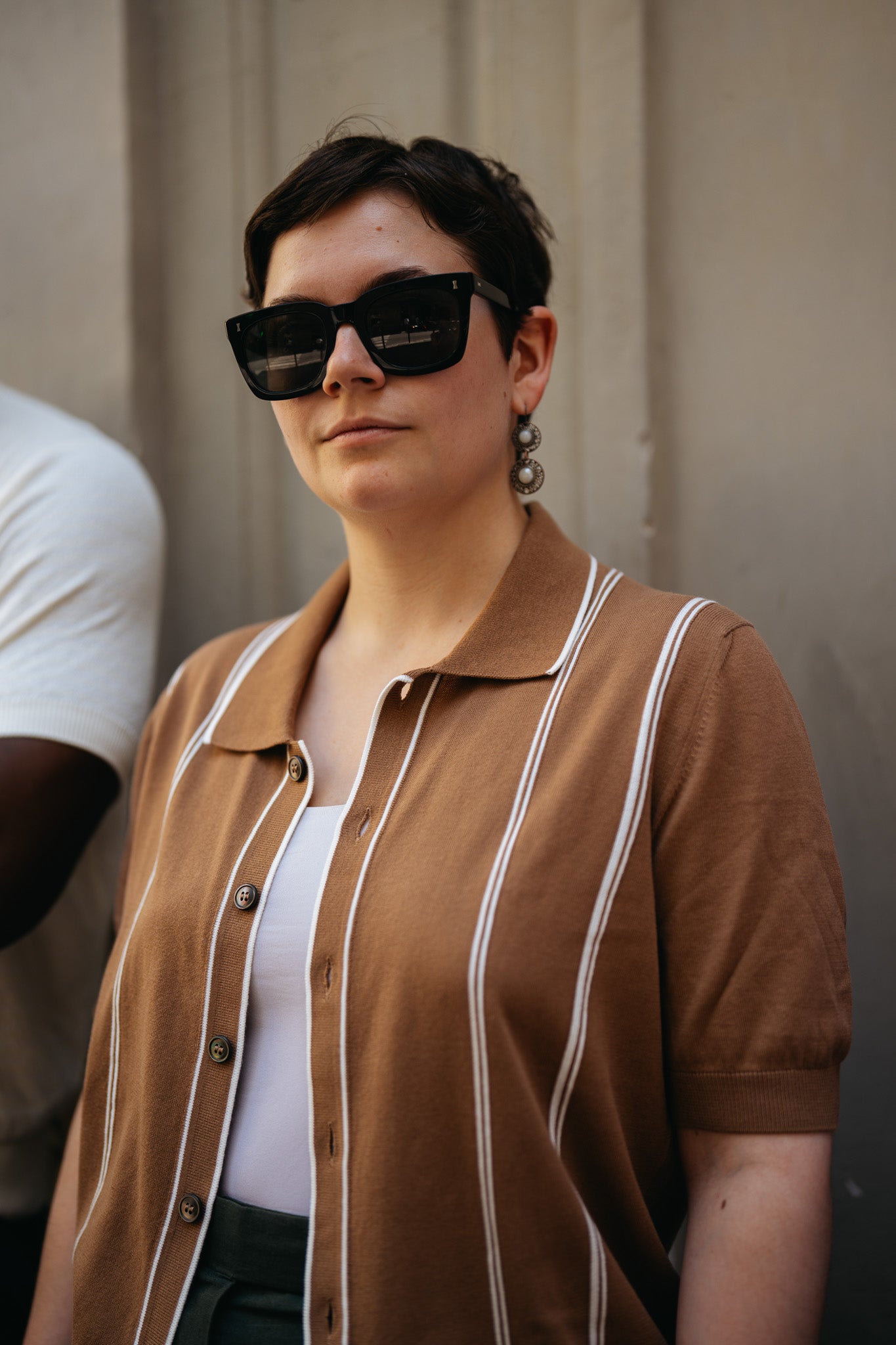 Brown/White Cotton Button Down Short Sleeve Polo
