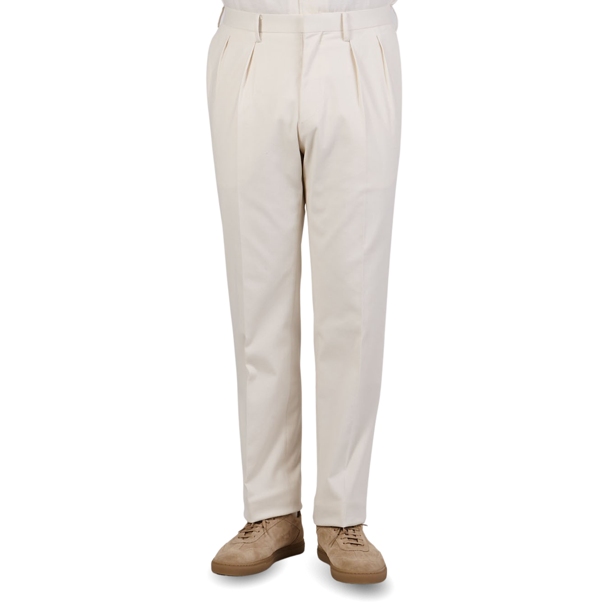 Ring Jacket Cream Heavy Cotton Twill Pleated Trousers Front
