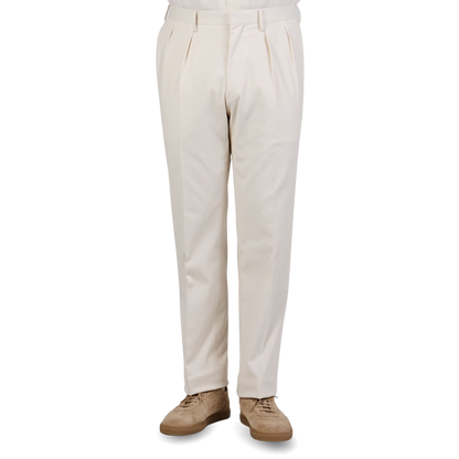 Ring Jacket Cream Heavy Cotton Twill Pleated Trousers Front