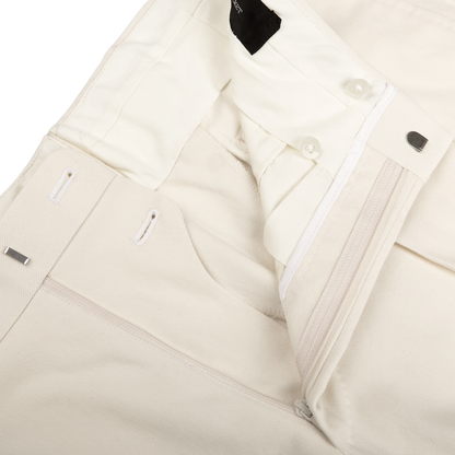 Ring Jacket Cream Heavy Cotton Twill Pleated Trousers Zipper