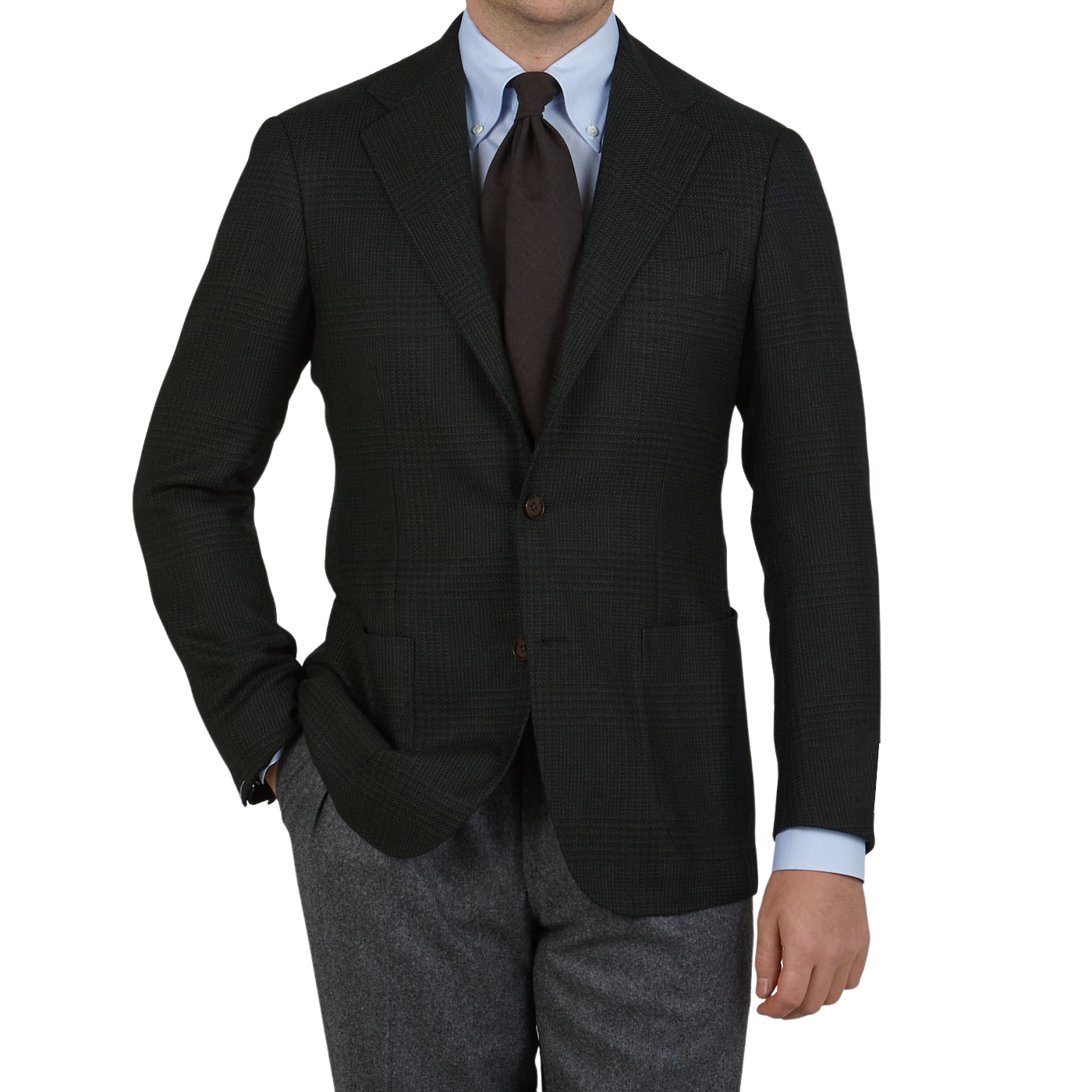 Ring Jacket Green Blue Checked Wool Balloon Blazer Front