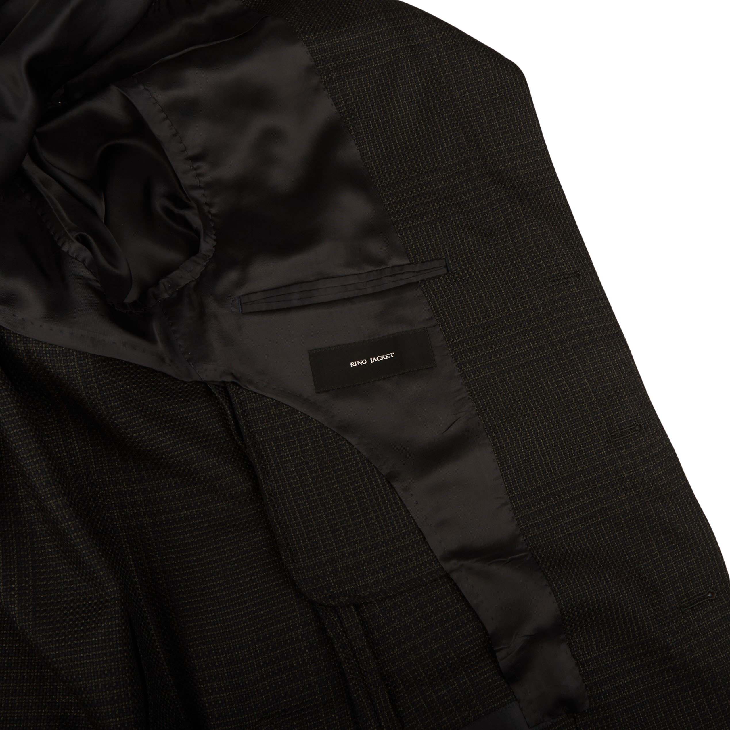 Ring Jacket Green Blue Checked Wool Balloon Blazer Inside