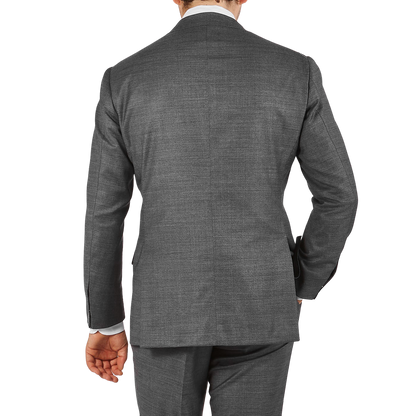 Ring Jacket Grey Melange Pic 'n Pic Wool Suit Back