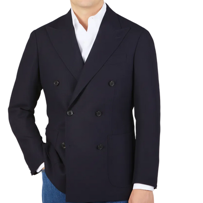 Ring Jacket Navy Blue Wool Balloon Club DB Blazer Front