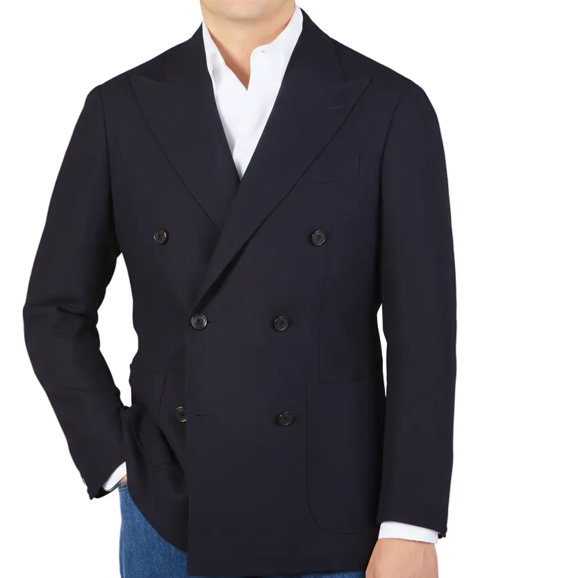 Ring Jacket Navy Blue Wool Balloon Club DB Blazer Front