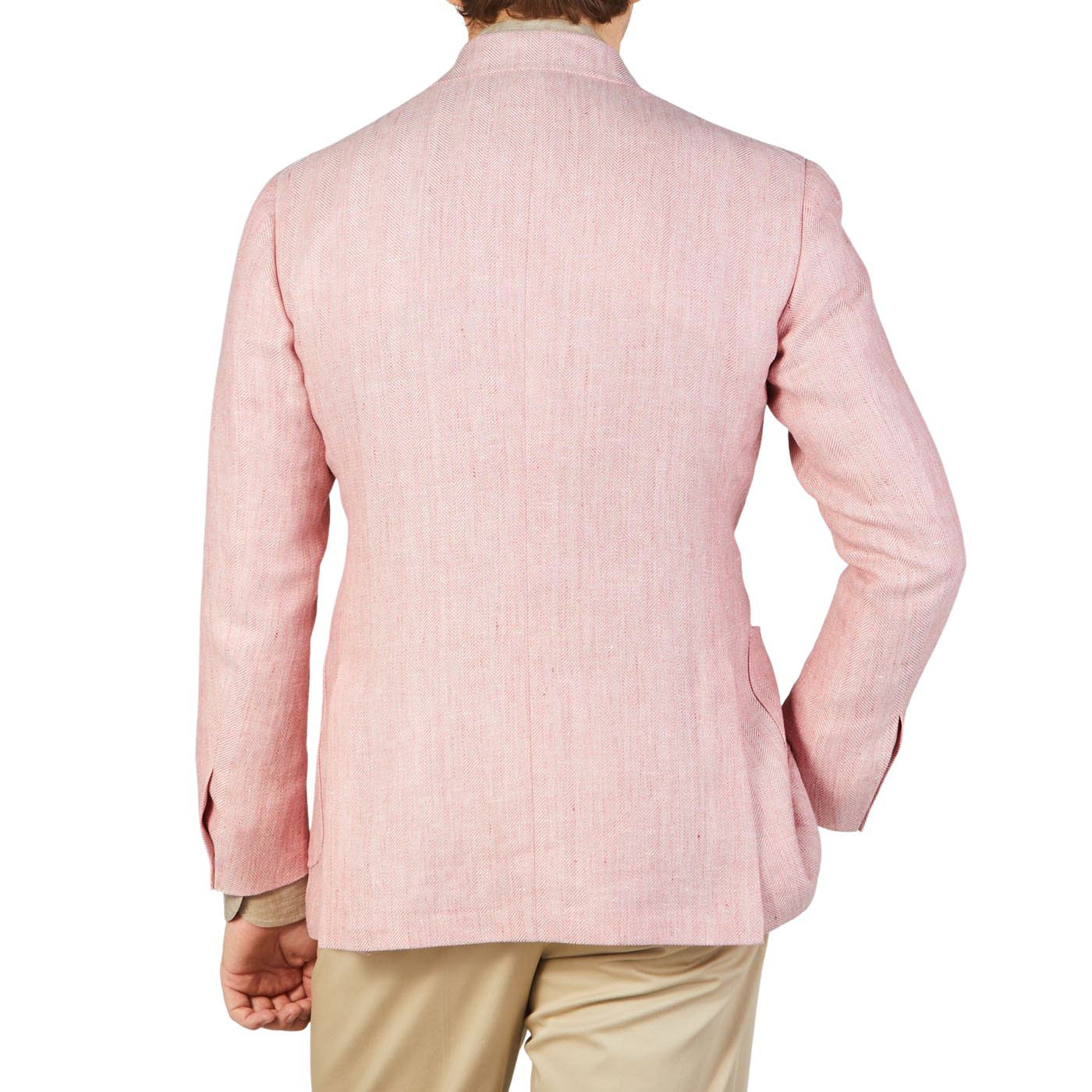 Ring Jacket Pink Herringbone Wool Linen Blazer Back