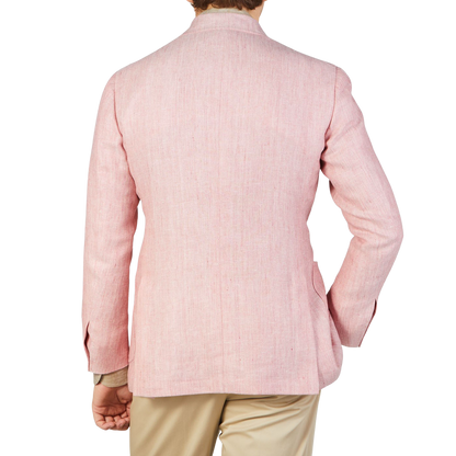 Ring Jacket Pink Herringbone Wool Linen Blazer Back