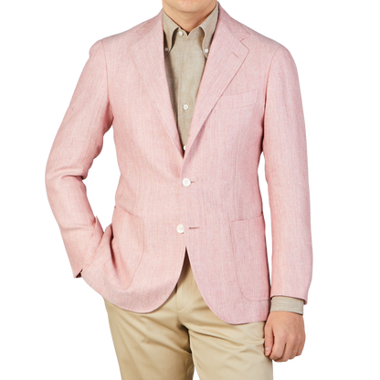 Ring Jacket Pink Herringbone Wool Linen Blazer Front