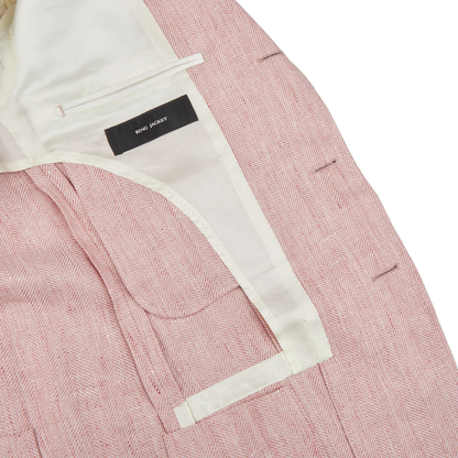 Ring Jacket Pink Herringbone Wool Linen Blazer Inside