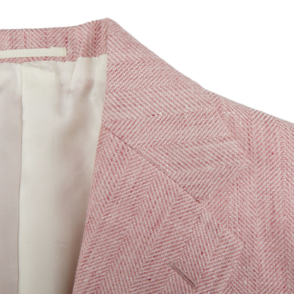Ring Jacket Pink Herringbone Wool Linen Blazer Lapel