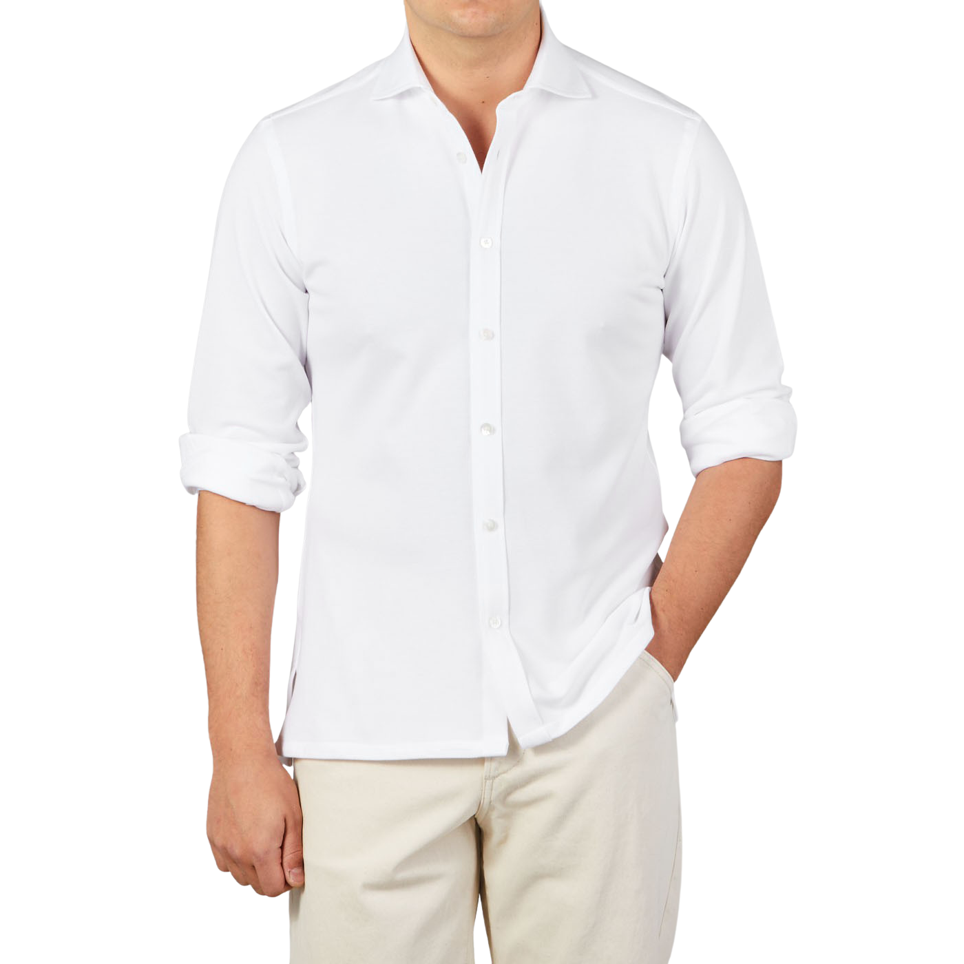 Ring Jacket White Long Sleeve Pique Shirt Front