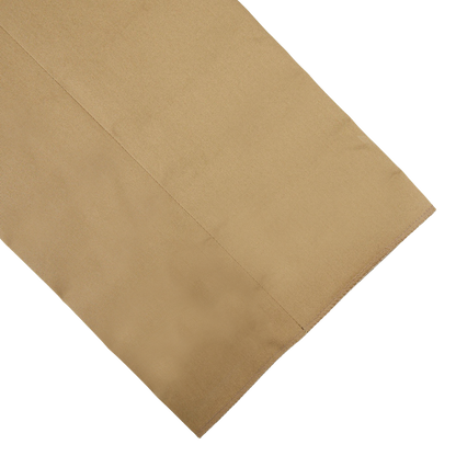 A pair of Ring Jacket Khaki Beige Cotton Twill Pleated Trousers on a white surface.