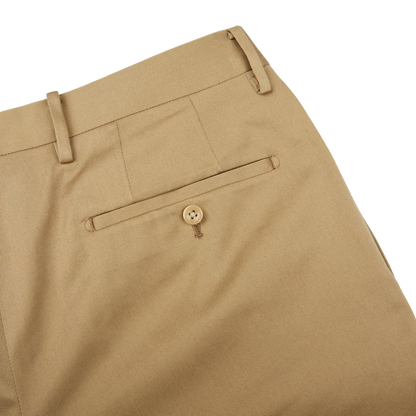 A close up of a Ring Jacket Khaki Beige Cotton Twill Pleated Trousers.