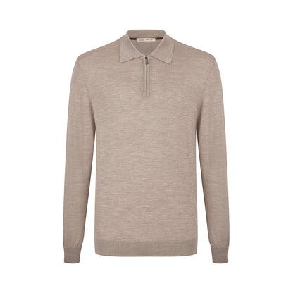 Beige Loro Piana Wish LS zip polo
