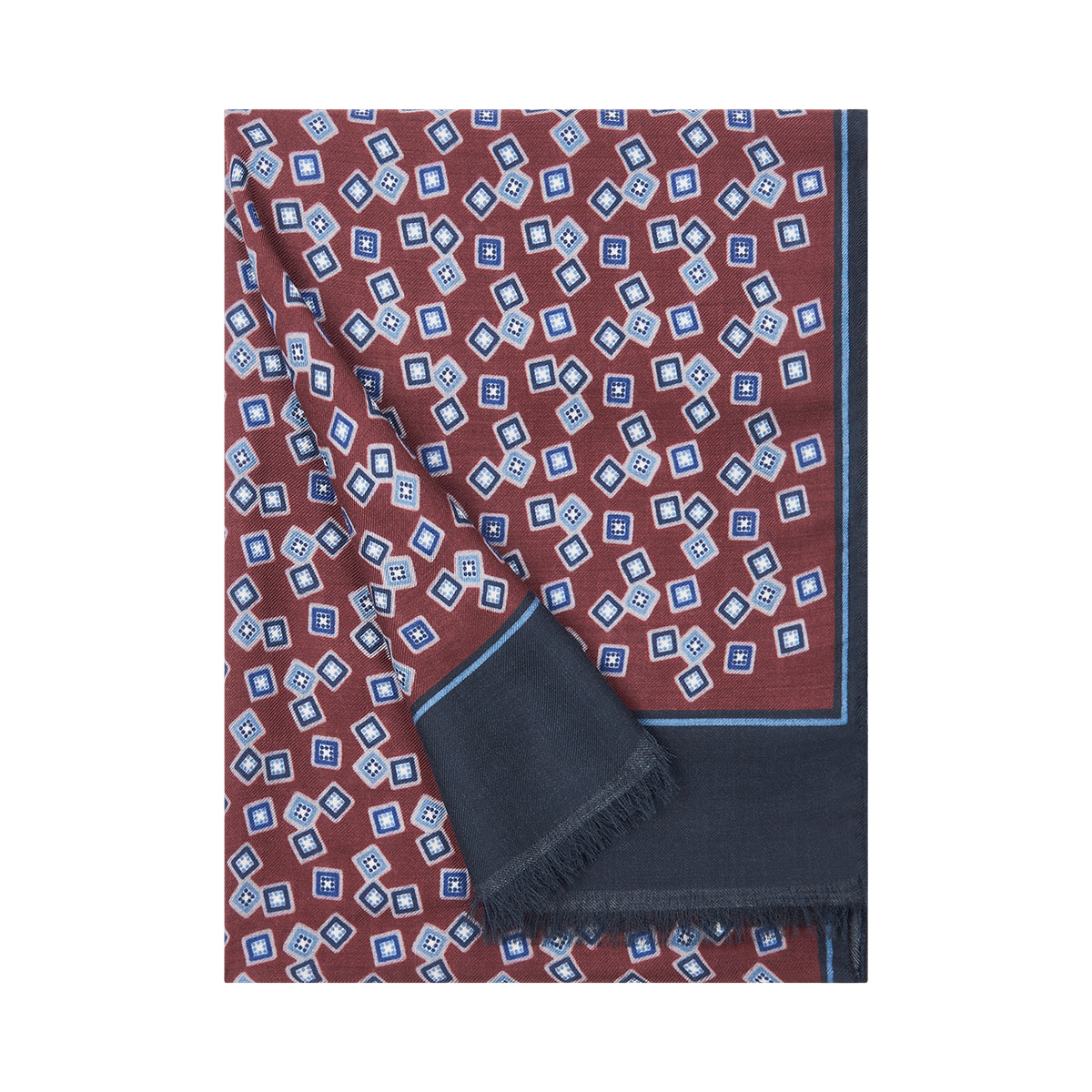 Burgundy Wool Modal Square Pattern Scarf