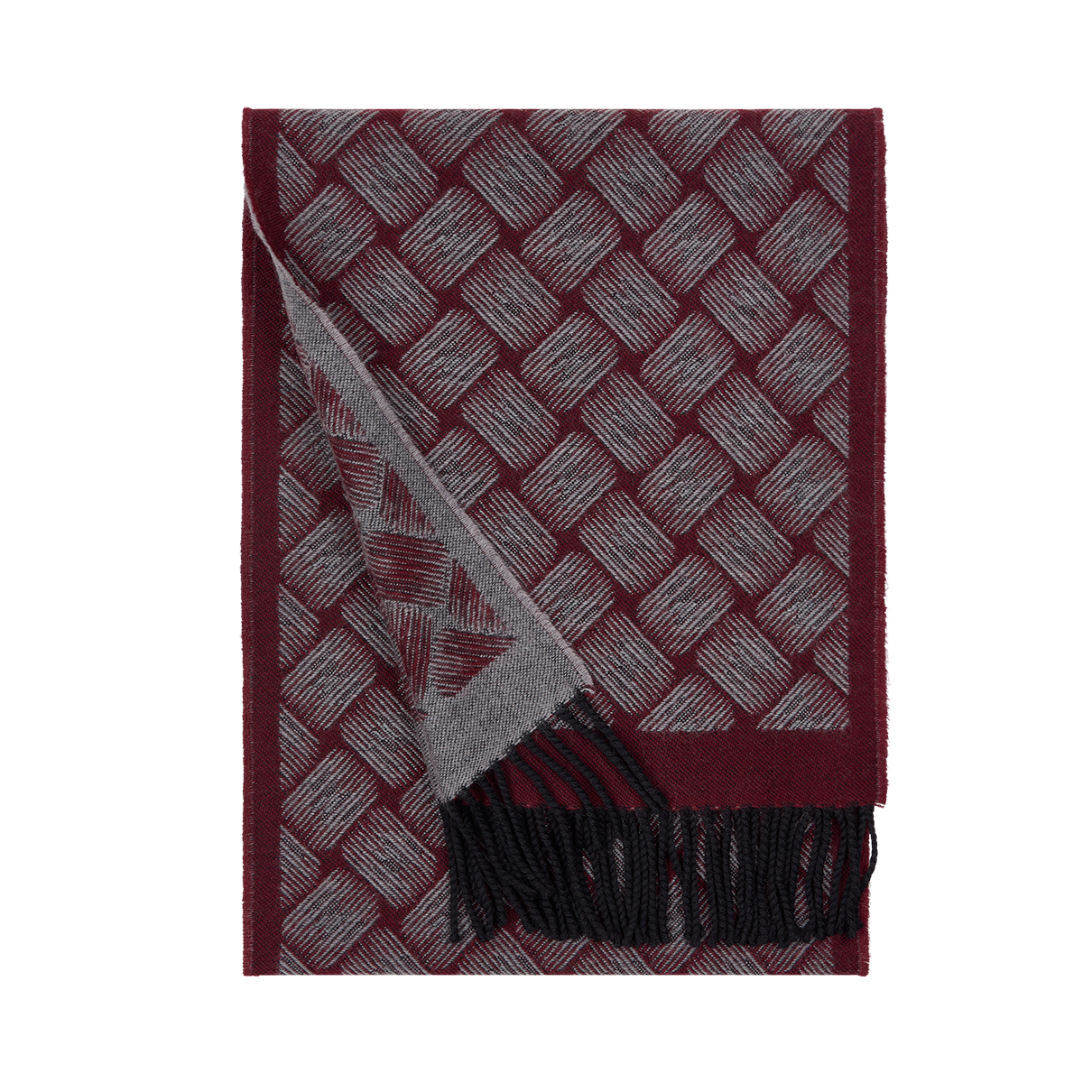 Burgundy Wool Grey Brush Stroke Pattern Scarf