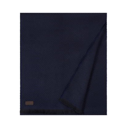 Navy Blue Wool Fringed Scarf