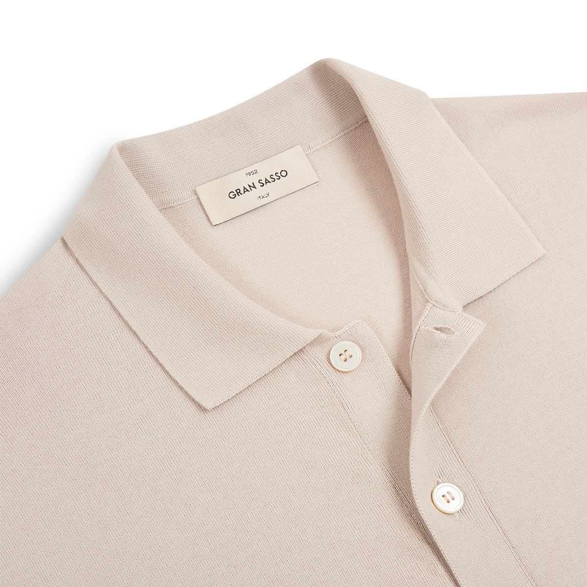 Beige Cotton Button-Through Knitted Polo