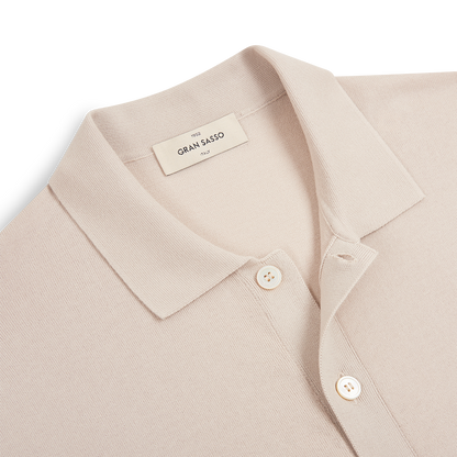 Beige Cotton Button-Through Knitted Polo