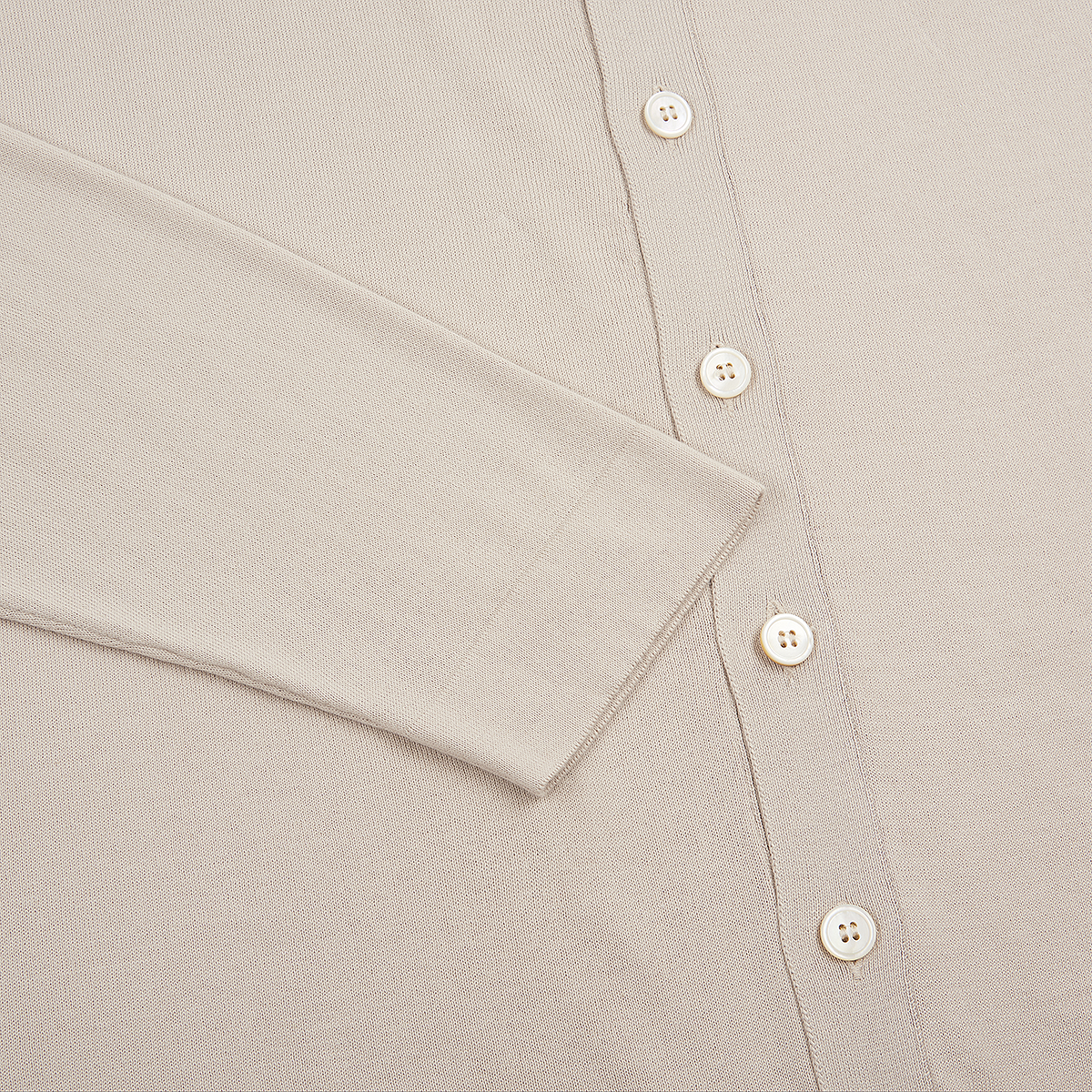 Beige Cotton Button-Through Knitted Polo