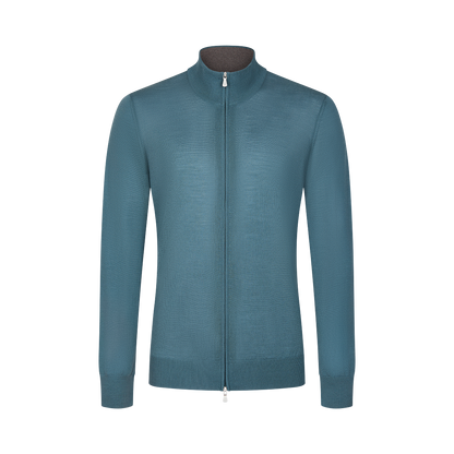 Green Wool Full Zip Cardigan