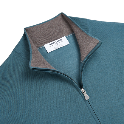 Green Wool Full Zip Cardigan