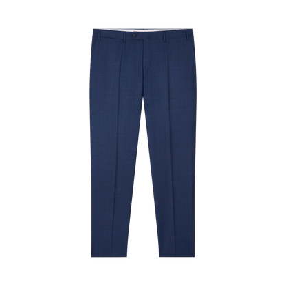 The Canali Mid Blue Micro Design Wool Suit pants feature a tailored fit, button and zip closure, belt loops, side pockets, and leg creases—perfect for men's formalwear. Shown against a plain white background. , available at Richard Gelding Mayfair