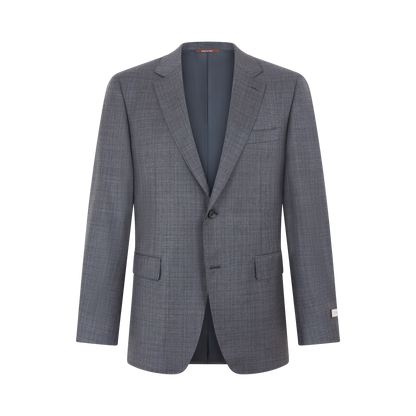 Grey/Brown Check Wool Notch Lapel Suit