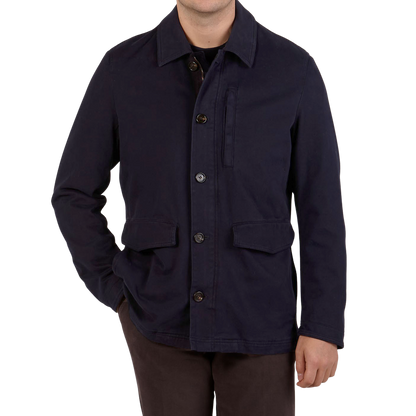 Schneiders Navy Blue Dyed Cotton Fur Lined Jacket Front