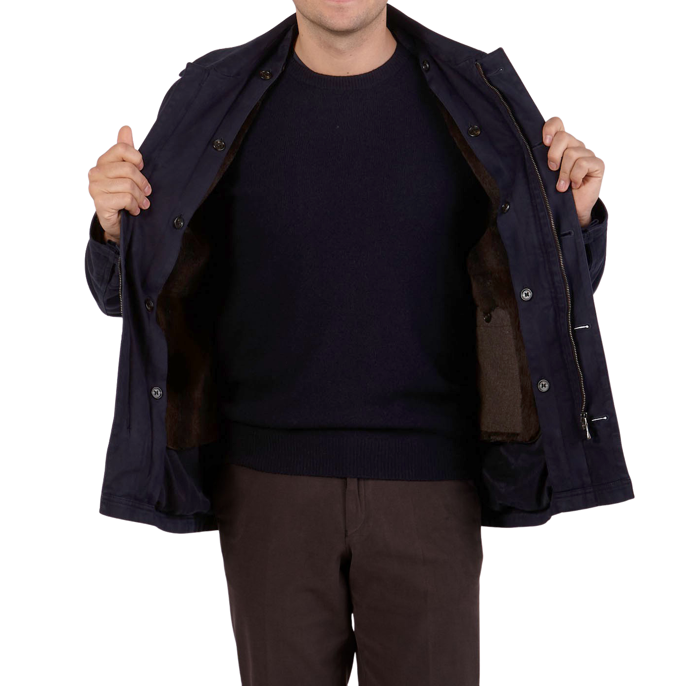 Schneiders Navy Blue Dyed Cotton Fur Lined Jacket Fur Inside