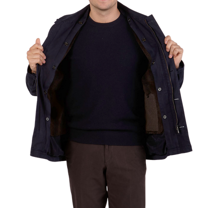 Schneiders Navy Blue Dyed Cotton Fur Lined Jacket Fur Inside