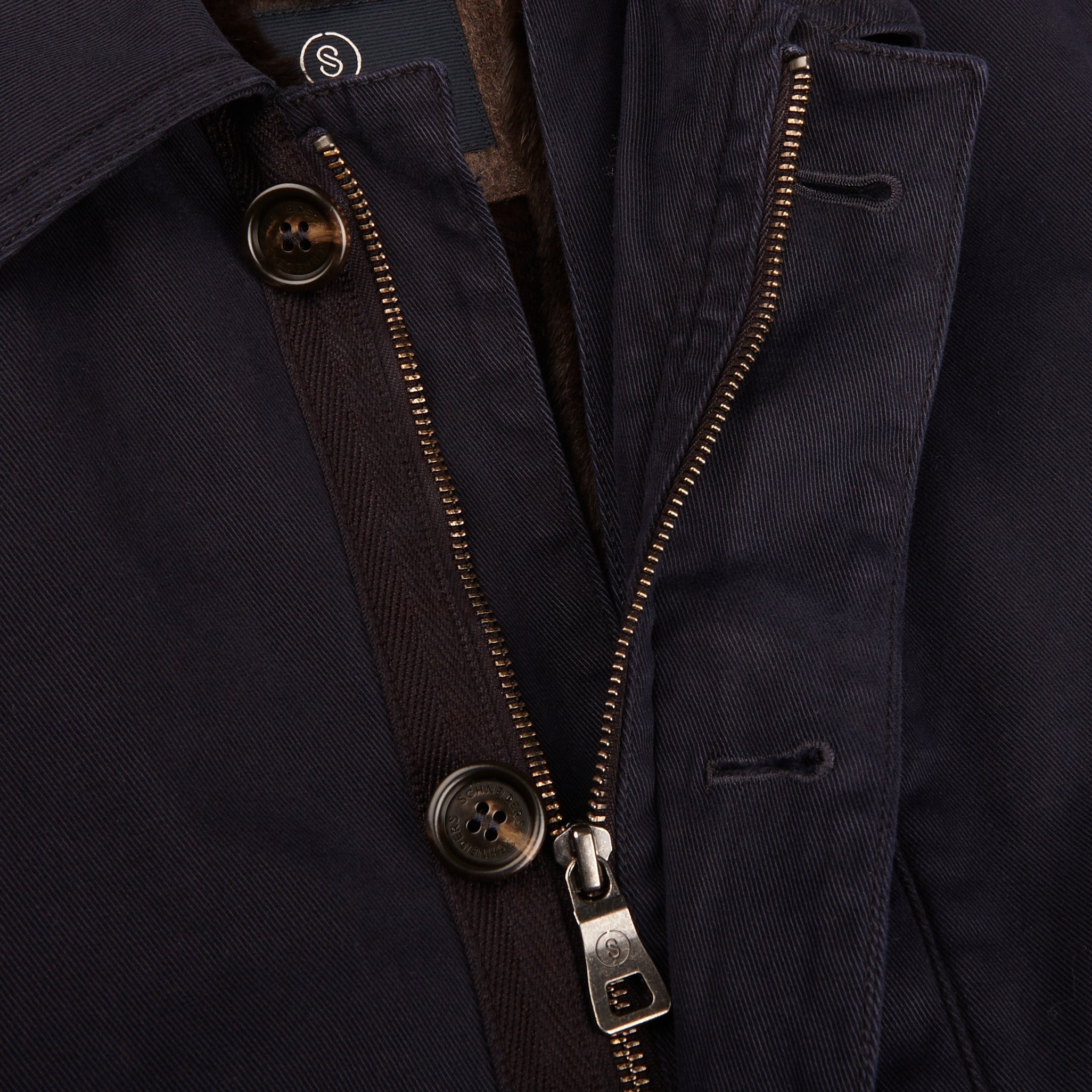 Schneiders Navy Blue Dyed Cotton Fur Lined Jacket Open
