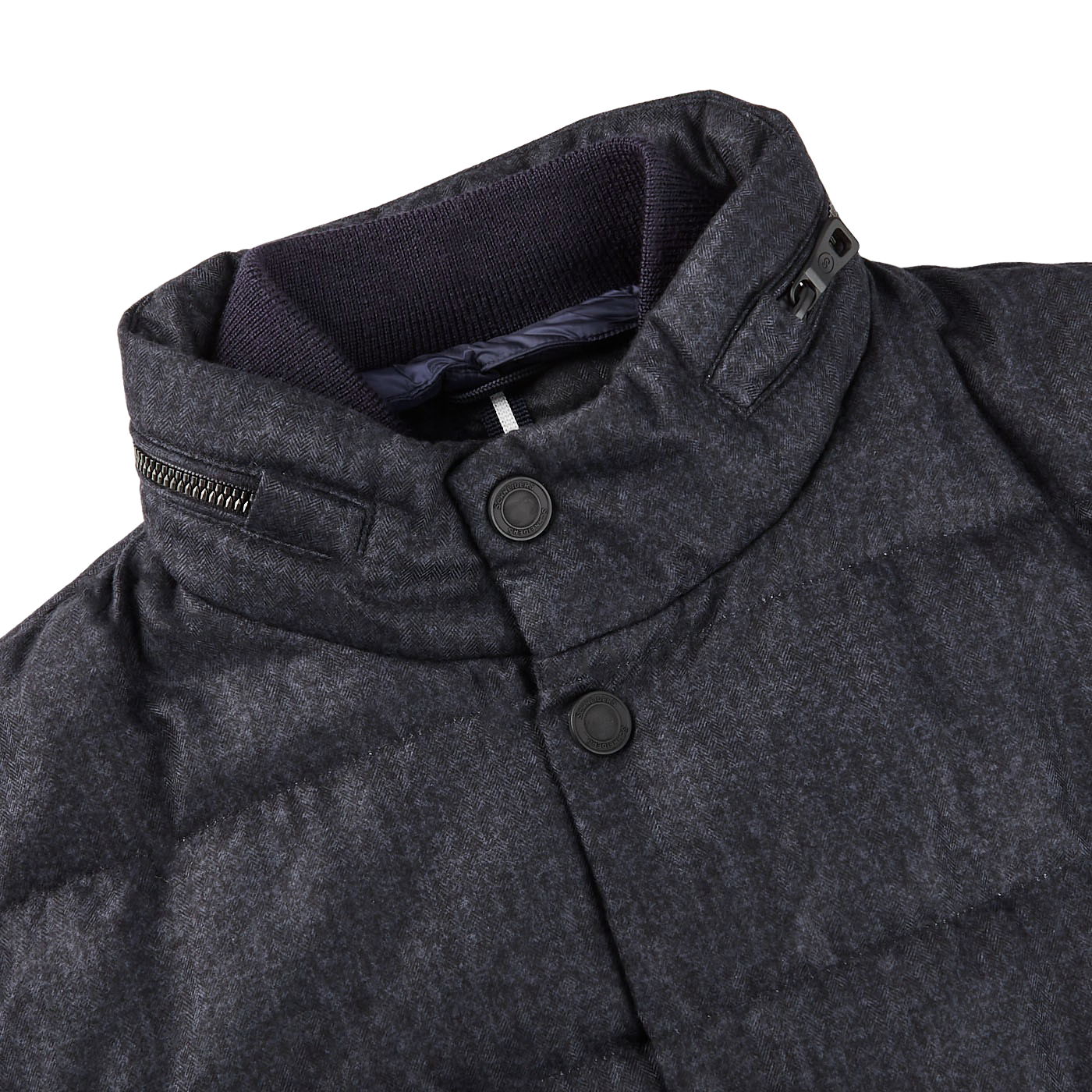 Schneiders Navy Melange Technical Micro Down Jacket Collar