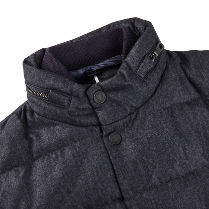 Schneiders Navy Melange Technical Micro Down Jacket Collar