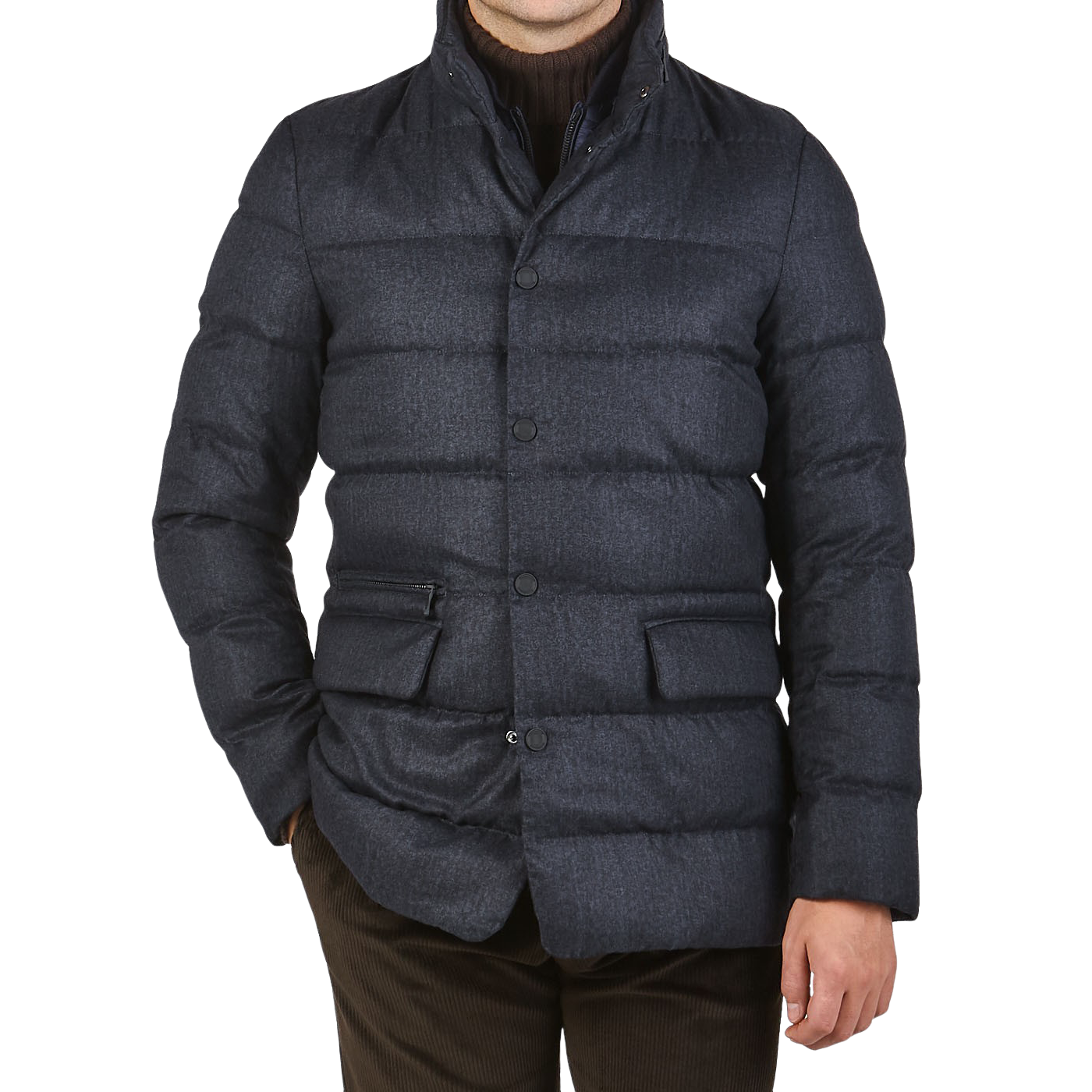 Schneiders Navy Melange Technical Micro Down Jacket Front