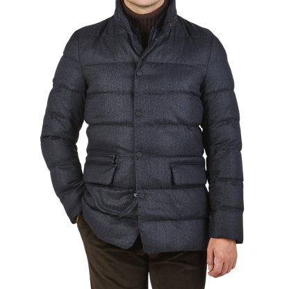 Schneiders Navy Melange Technical Micro Down Jacket Front