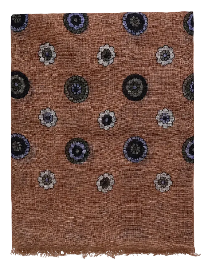 Beige Flower Medallion Linen Scarf