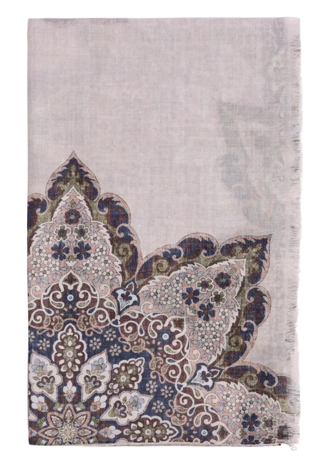 Cream Medallion Melange Cotton Scarf