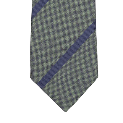 Close-up of a Green Melange Silk Tie featuring subtle stripes on a white background, handcrafted by Seaward & Stearn in England.