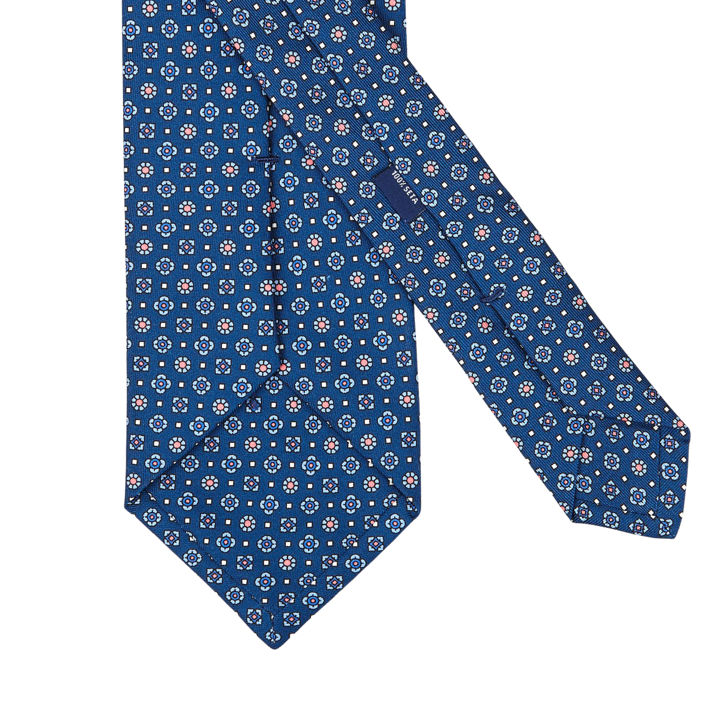 Silvio Fiorello Blue Silk Flower Print Self-Tipped Tie Back